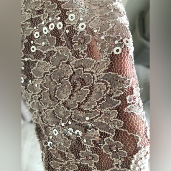 TAHARI beige lace sequin evening gown. - Picture 8 of 13